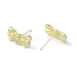 Rack Plating Alloy Stud Earring Findings, with 925 Sterling Silver Pins and Horizontal Loops, Cadmium Free & Lead Free, Bowknot, Light Gold, 8x14.5x3mm, Hole: 1.6mm, Pin: 0.6mm(FIND-I030-13LG)