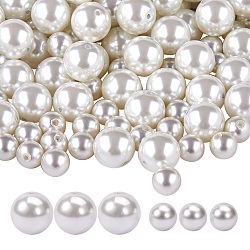 100Pcs 2 Style Glass Pearl Beads, Half Drilled, Pearlized, Round, Creamy White, 50pcs/style(HY-SZ0001-01)