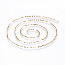 304 Stainless Steel Cable Chains, Soldered, Flat Oval, Golden, 2x1.5x0.4mm(CHS-E014-01G)
