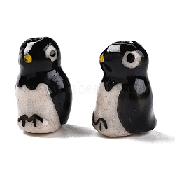 Handmade Porcelain Ceramic Beads, Famille Rose Porcelain, Penguin, Black, 16x9x10mm, Hole: 1.4mm(PORC-S502-023A-A)