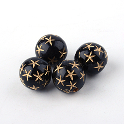 Round Plating Acrylic Beads, Golden Metal Enlaced, Black, 12x12mm, Hole: 2mm(X-PACR-Q102-197B)