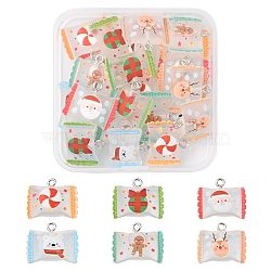 24Pcs 6 Colors Christmas Theme Transparent Resin Imitation Food Pendants, with Platinum Tone Iron Loops, Candy Bag Charm with Mixed Patterns, Mixed Color, 17x20.5x5mm, Hole: 2mm, 4pcs/color(RESI-FS0001-42)