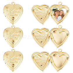 10Pcs Brass Locket Pendants, Photo Frame Charms for Necklaces, Long-Lasting Plated, Heart with Flower & Word Love You Charm, Real 18K Gold Plated, 22.5x19.5x5.5mm, Hole: 1.8mm(ZIRC-BBC0002-10)