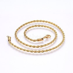 304 Stainless Steel Rope Chain Necklaces, with Lobster Claw Clasps, Real 18K Gold Plated, 17.7 inch(45cm), 2mm(NJEW-F226-03G-01)