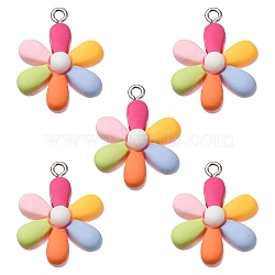 Opaque Resin Pendants, Rainbow Color Flower Charm, with Platinum Tone Metal Loops, Colorful, 20mm(HUDU-YW0001-01)