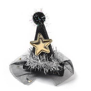 New Year's party Iron Hair Clip, Mesh, PET and Gold Onion Cloth Hair Accessories, Hat, 85x47x32.5mm