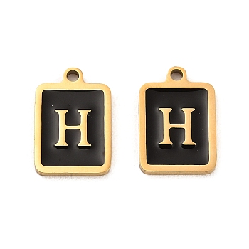 304 Stainless Steel Pendants, with Enamel, Rectangle with Letter Charm, Golden, Letter H, 17.5x12x1.5mm, Hole: 1.5mm