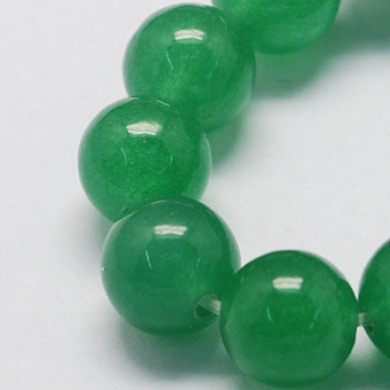 Natural Jade Bead Strands, Dyed, Round, Medium Sea Green, 10mm, Hole: 1mm, about 38pcs/strand, 14.9 inch