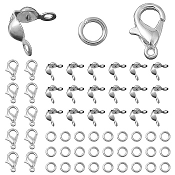 30Pcs Zinc Alloy Lobster Claw Clasps, Parrot Trigger Clasps, Jewelry Making Findings, with 50Pcs Iron Bead Tips and 50Pcs Iron Open Jump Rings, Platinum, 12x6mm, Hole: 1.2mm