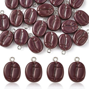 Imitation Food Resin Pendants, with Alloy Loops, Coffee Bean, Platinum, Coconut Brown, 20x13x6mm, Hole: 2mm