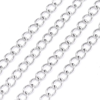 3.28 Feet 304 Stainless Steel Curb Chains, Twisted Chains, Soldered, Stainless Steel Color, 3.5x2.4x0.5mm