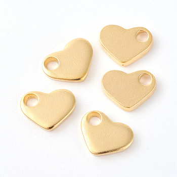 201 Stainless Steel Charms, Stamping Blank Tag, Heart, Golden, 7~8x9~10x1.5mm, Hole: 2mm