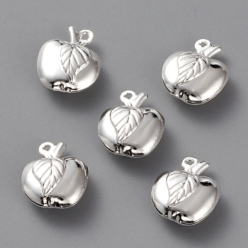 Brass Charms, Long-Lasting Plated, Apple, 925 Sterling Silver Plated, 13.5x11x5mm, Hole: 0.9mm