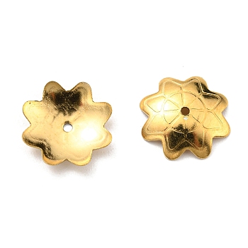 304 Stainless Steel Bead Caps, Multi-Petal, Flower, Real 18K Gold Plated, 10x2mm, Hole: 0.9mm