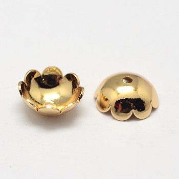 Flower Grade AAA Brass Bead Caps, Cadmium Free & Nickel Free & Lead Free, Real 18K Gold Plated, 8x3mm, Hole: 1mm