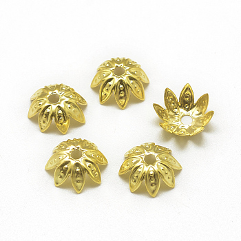 Plated Iron Fancy Bead Caps, Flower, 8-Petal, Golden, 9.5x4mm, Hole: 2mm