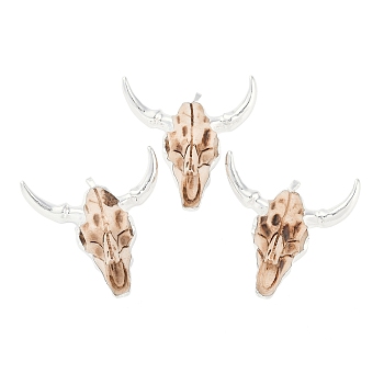 Resin Big Pendants, Cattle Head Shaped Charms with Brass Snap on Bails, Silver, 50x46.5x15mm, Hole: 7x4.5mm