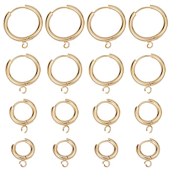 16Pcs 4 Sizes 201 Stainless Steel Huggie Hoop Earring Findings, with Horizontal Loop and 316 Surgical Stainless Steel Pin, Real 24K Gold Plated, 16~24x13.5~21x2.5mm, Hole: 2.5mm, Pin: 1mm, 4pcs/sizes