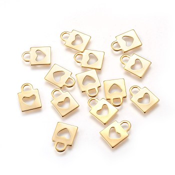 304 Stainless Steel Pendants, Padlock with Heart, Golden, 16x11.5x1mm, Hole: 3.5x4mm