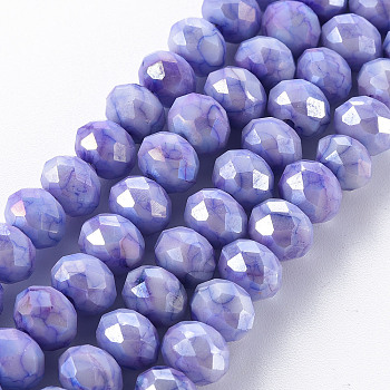 Opaque Baking Painted Glass Beads Strands, Imitation Stones, Faceted, AB Color Plated, Rondelle, Mauve, 8x6mm, Hole: 1.2mm, about 63~64pcs/strand, 15.87 inch~16.14 inch(40.3~41cm)