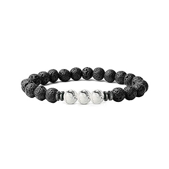 8mm Natural Lava Rock Round Beaded Stretch Bracelets for Women Men