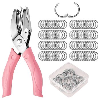 DIY Jewelry Making Kit, Including 1Pc Alloy Manual Hole Punch Piler, 20Pcs Iron Loose Leaf Book Binder Hinged Rings, Platinum, Rings: 25x2~2.5mm