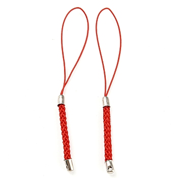 Polyester Cord Mobile Straps, with Platinum Plated Iron Findings, FireBrick, 8~9cm