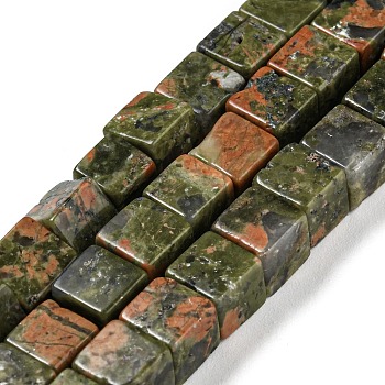 Natural Unakite Beads Strands, Cube, 6~6.5x6~6.5x6~6.5mm, Hole: 1.2mm, about 63~64pcs/strand, 15''~15.16''(38.1~38.5cm)