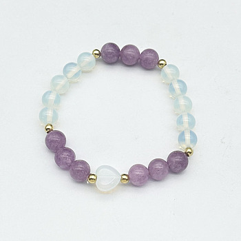 Heart & Round Natural Crazy Agate Bead Stretch Bracelets, show in picture