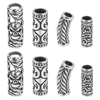 Elite 8Pcs 4 Style 304 Stainless Steel Beads, Tube, Mixed Color, 24~34x12x9~12mm, Hole: 6~9.5mm, 2pcs/style