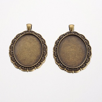 Oval Tibetan Style Alloy Big Pendant Cabochon Settings, Lead Free & Nickel Free & Cadmium Free, Antique Bronze, Tray: 40x30mm, 58x40x2mm, Hole: 7x5mm, about 103pcs/1000g