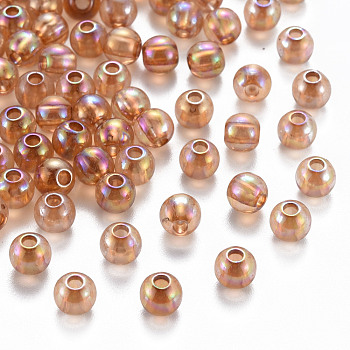 Transparent Acrylic Beads, AB Color Plated, Round, Sandy Brown, 6x5mm, Hole: 1.8mm, about 4400pcs/500g