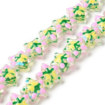 Handmade Lampwork Beads Strands, with Enamel, Star, Pink, 12.5~13x13~13.3x6~6.5mm, Hole: 1mm, about 33pcs/strand, 15.08''(38.3cm)
