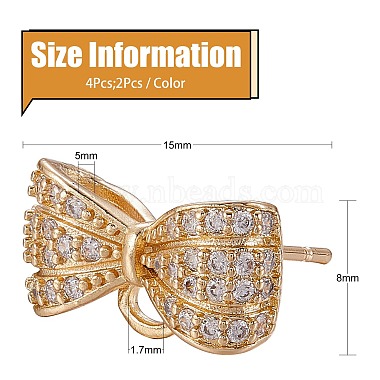 2Pairs 2 Color Brass Micro Pave Cubic Zirconia Earring Findings with Loop(DIY-SZ0008-41)-2