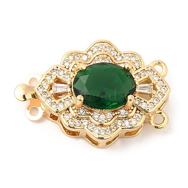 Real 18K Gold Plated Green Rhombus Brass+Cubic Zirconia Box Clasps