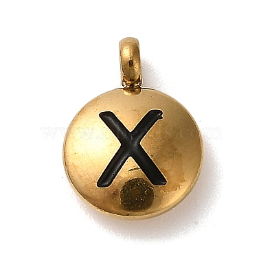 Golden Black Letter X Stainless Steel+Enamel Charms