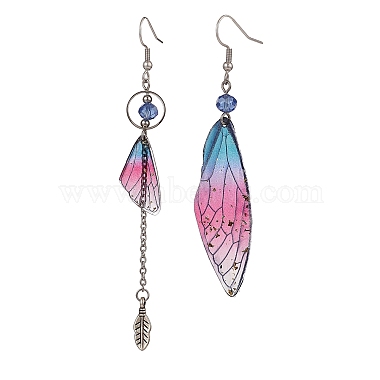 4 Set 4 Color Resin Wing with Feather Asymmetrical Earrings(EJEW-TA00175)-4