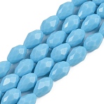 Opaque Solid Color Beads Strands, Faceted, Teardrop, Light Sky Blue, 15x10mm, Hole: 1.6mm, about 46~48pcs/strand, 27.95 inch(71cm)(EGLA-N013-P10mm-D10)