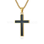 304 Stainless Steel Religion Cross Pendant Box Chain Necklaces for Men, Black, Golden, 23.62 inch(60cm)(WGC31A9-02)
