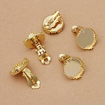 Brass Clip-on Earring Settings, For Non-pierced Ears, Golden, Tray: 15mm, 16.5x16x9mm(KK-WH0047-19D)