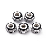 Resin European Stripe Beads, Large Hole Beads, with Silver Color Plated Brass Cores, Rondelle, Black, 14x8.5mm, Hole: 5mm(RPDL-T003-004A)