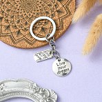 Alloy Keychain, Flat Round & Rectangle with Word, Antique Silver & Platinum, 7.4cm(KEYC-YW00037-01)