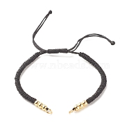 Adjustable Braided Polyester Cord Bracelet Making, with 304 Stainless Steel Jump Rings, Round Brass Beads, Black, 7-1/8 inch(18cm)(AJEW-JB01109-01)