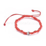 Unisex Adjustable Korean Waxed Polyester Cord Braided Bead Bracelets, Red String Bracelets, with 304 Stainless Steel Tube Bails, Red, 2-1/4 inch~3-3/8 inch(5.6~8.5cm)(BJEW-JB04669-03)