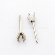 304 Stainless Steel Stud Earring Findings, Stainless Steel Color, 4x4x4mm, Pin: 0.8mm(STAS-N036-04B)
