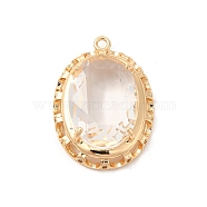 Brass with K9 Glass Pendants, Golden Oval Charms, Crystal, 26x19x7mm, Hole: 1.6mm(KK-B071-11G-01)