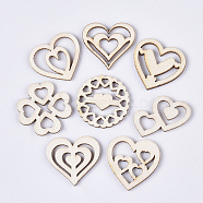 Valentine's Day Theme Laser Cut Wood Shapes, Unfinished Wooden Embellishments, Wooden Cabochons, Heart, PapayaWhip, 25.5~29x29x2.5mm(WOOD-T011-51)