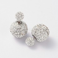 Double Austrian Crystal Ball Ear Studs, with 925 Sterling Silver Pins and Brass Findings, 001_Crystal, 6~12mm, Pin: 0.7mm(EJEW-D177-07)