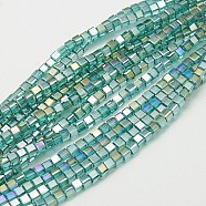 Electroplate Glass Beads Strands, AB Color Plated, Faceted, Cube, Turquoise, 4x4x4mm, Hole: 1mm(EGLA-D018-4x4mm-53)