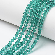 Glass Beads Strands, Faceted, Rondelle, Dark Cyan, 6x5mm, Hole: 1mm, about 85~88pcs/strand, 16.1~16.5 inch(41~42cm)(X-EGLA-A034-T6mm-D18)